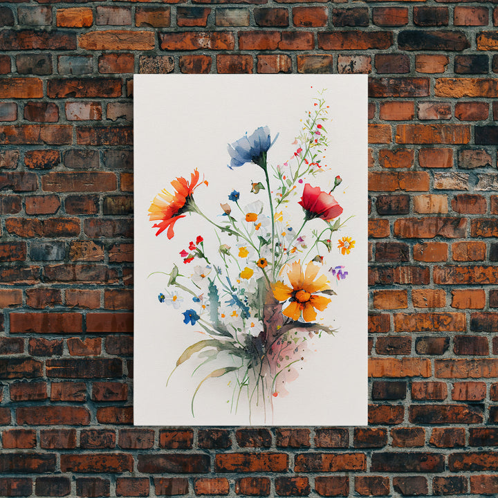 Colorful wildflowers, beautiful floral art, framed canvas print