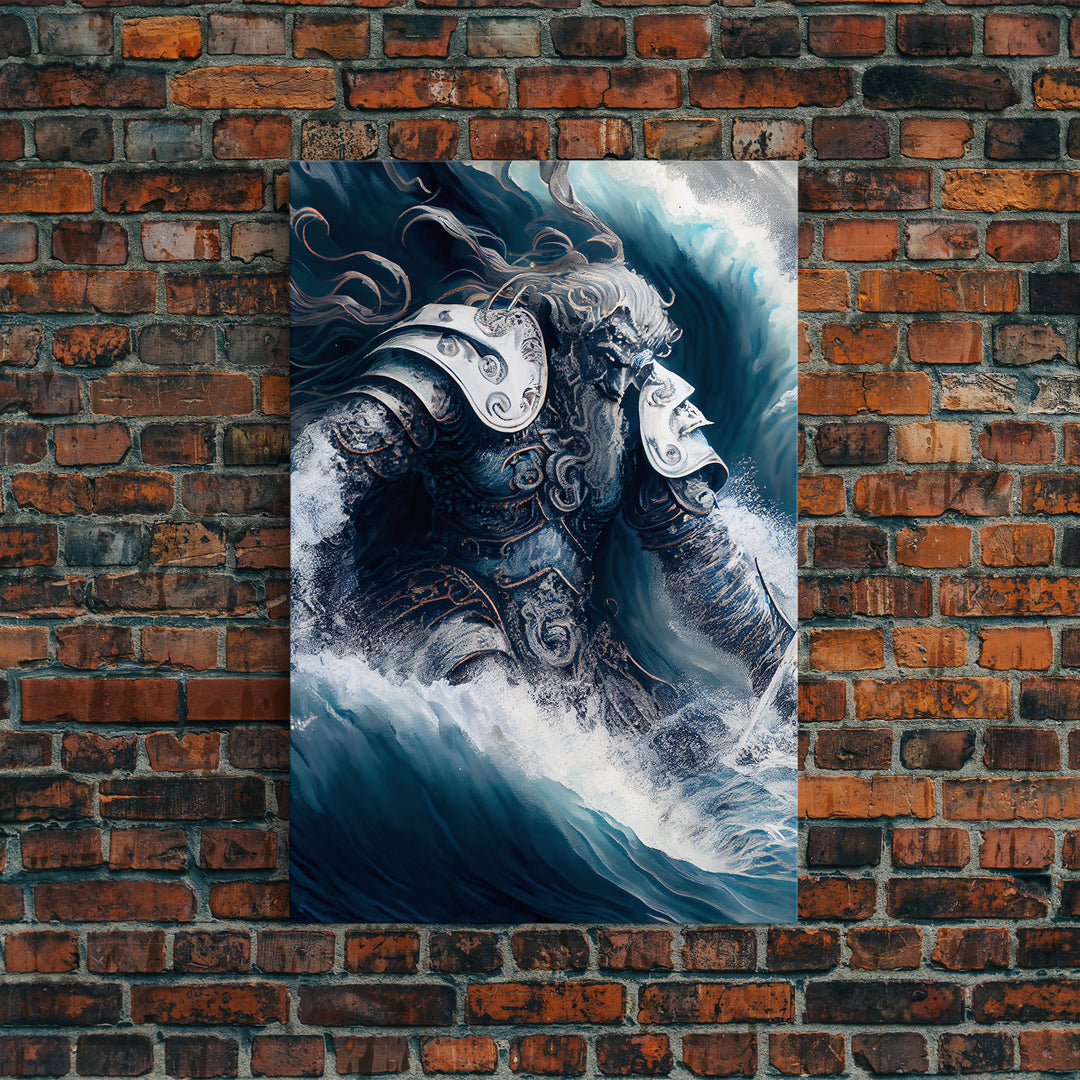 Poseidon, god of the sea, Greek mythology art, framed canvas print