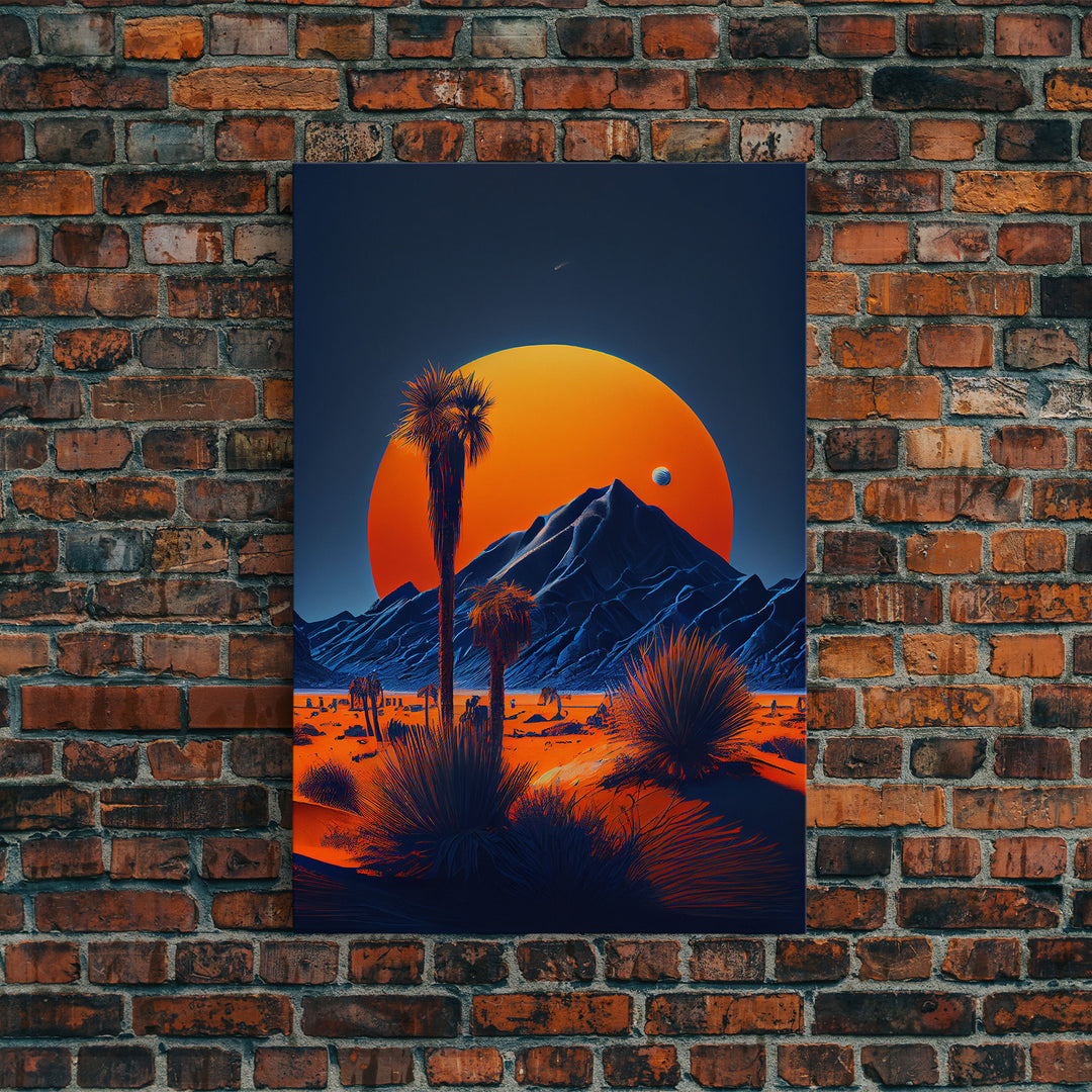 Fiery Orange Sunset Cactus Desert Wall Art Canvas Print - Vibrant Colors of a Desert Oasis Artwork