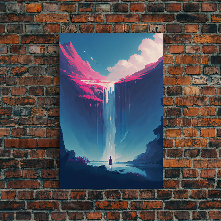 Mystical Fantasy Waterfall Purple Blue Wall Art Canvas Print - Vibrant Colorful Nature Scene Artwork