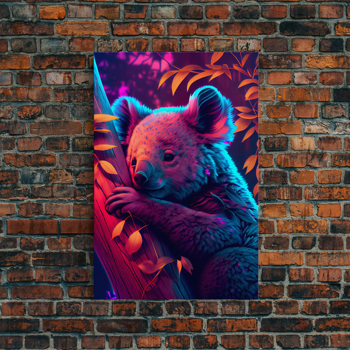 Cute Retro Wave Koala Bear, framed canvas print, Animals of Australia