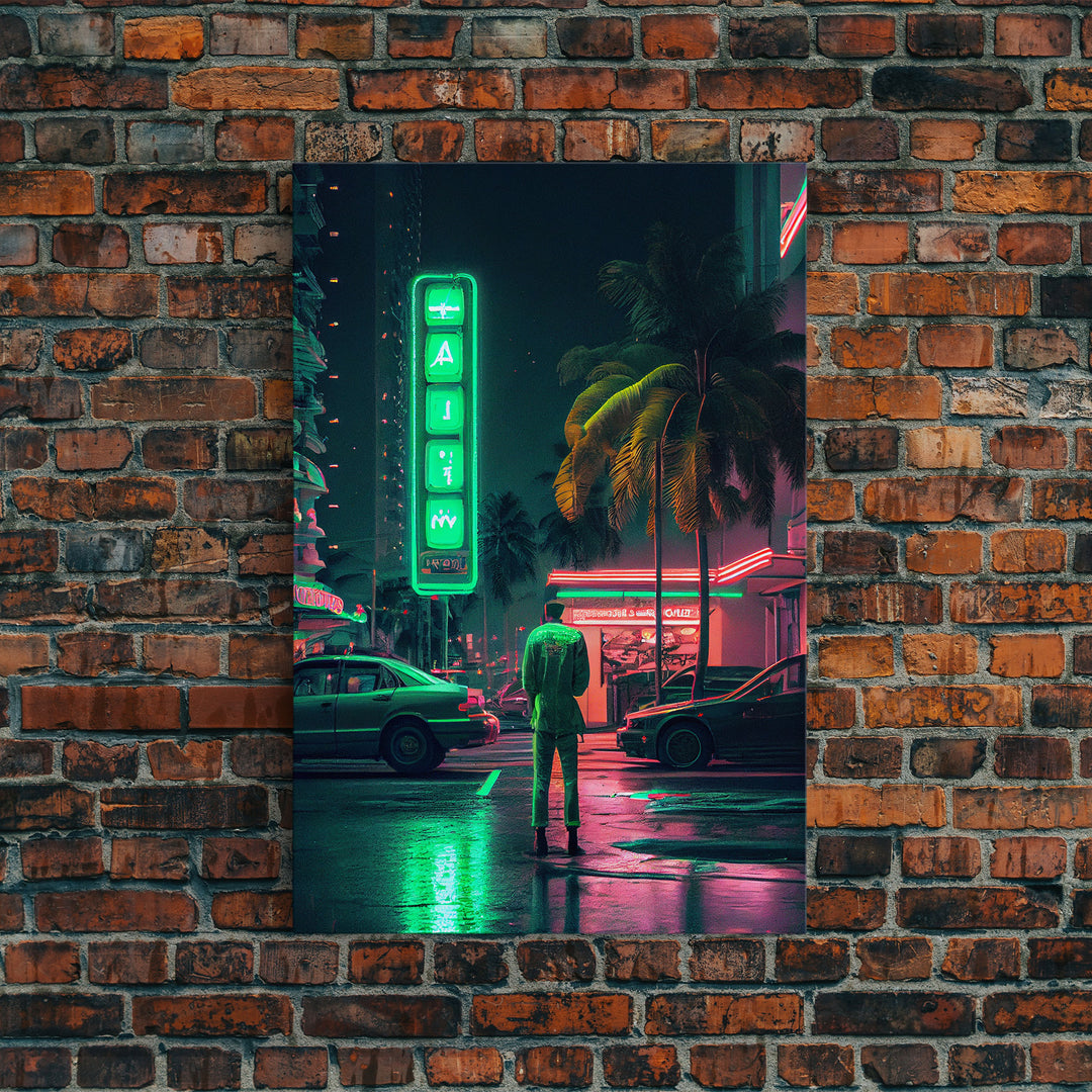 Neon Tokyo Streets, 80s Retro Style Tokyo Art, Framed Canvas Print