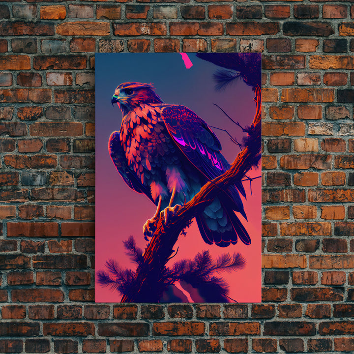 Nature Bird Hawk Perched On Branch Purple Sunset Fine Art Print, Wall Decor, Wall Poster, Wall Art Print