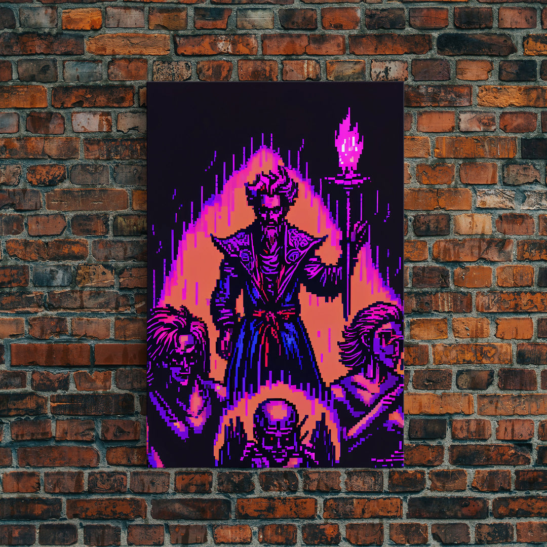 Tabletop RPG pixel art, Human Warlock Art, framed canvas print, framed game room decor