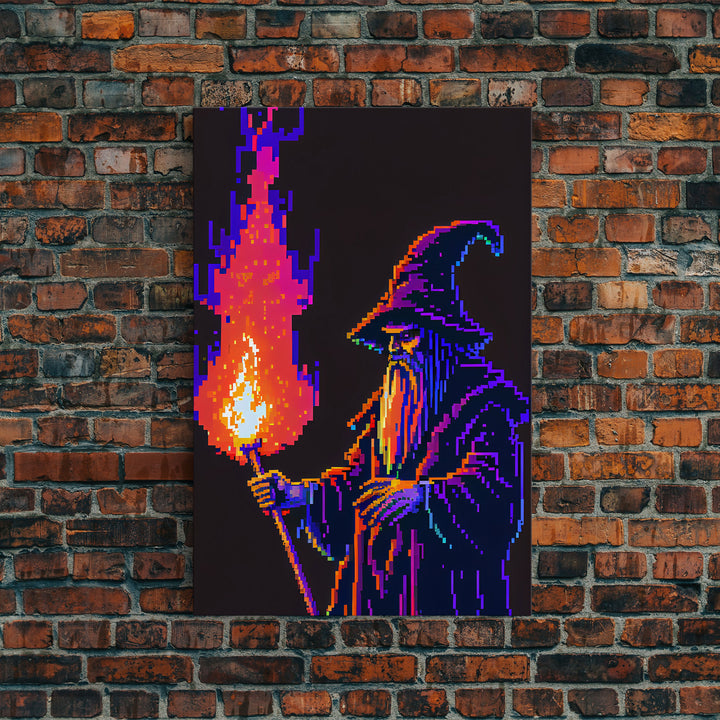 Angry Old Wizard Fire Scepter Gamer Fine Art Print, Wall Decor, Wall Poster, Wall Art Print