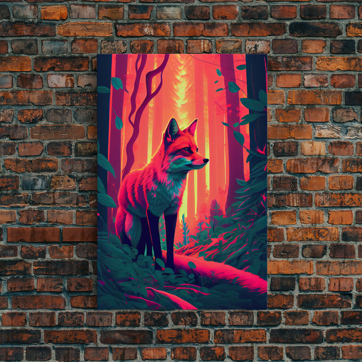 Fuchsia Fox In Woods Forest Twilight Sunset Fine Art Print, Wall Decor, Wall Poster, Wall Art Print