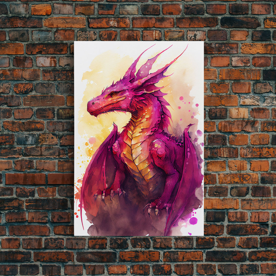 Watercolor painting of a dragon, framed canvas print