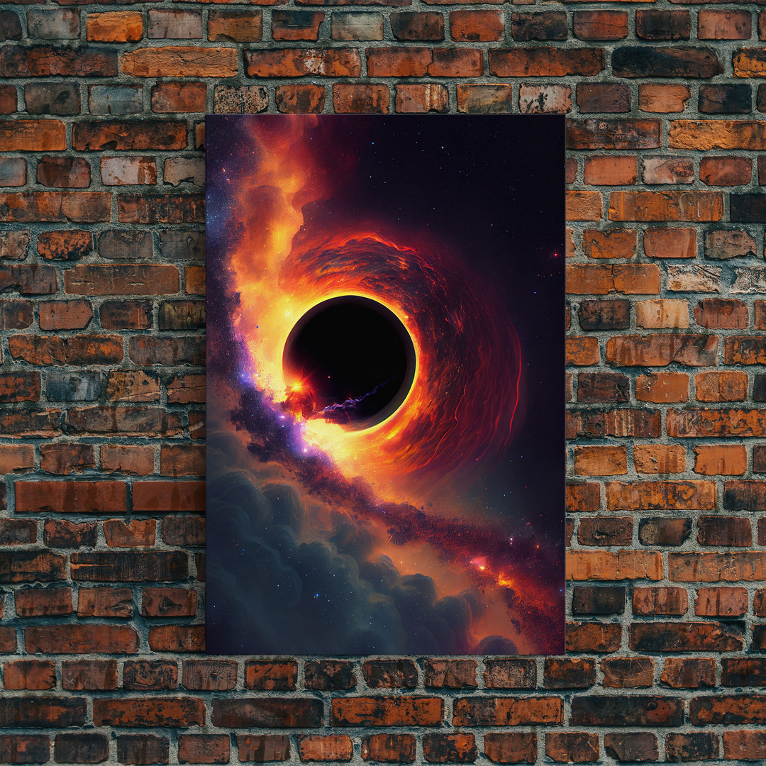 View of a black hole, space scifi art, framed canvas print