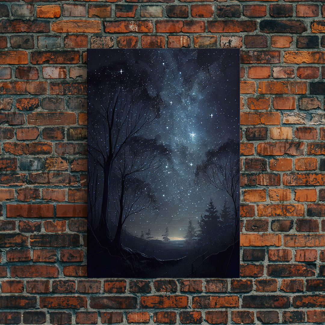 Starry niight sky oil painting print, framed canvas print, unique subdued wall art