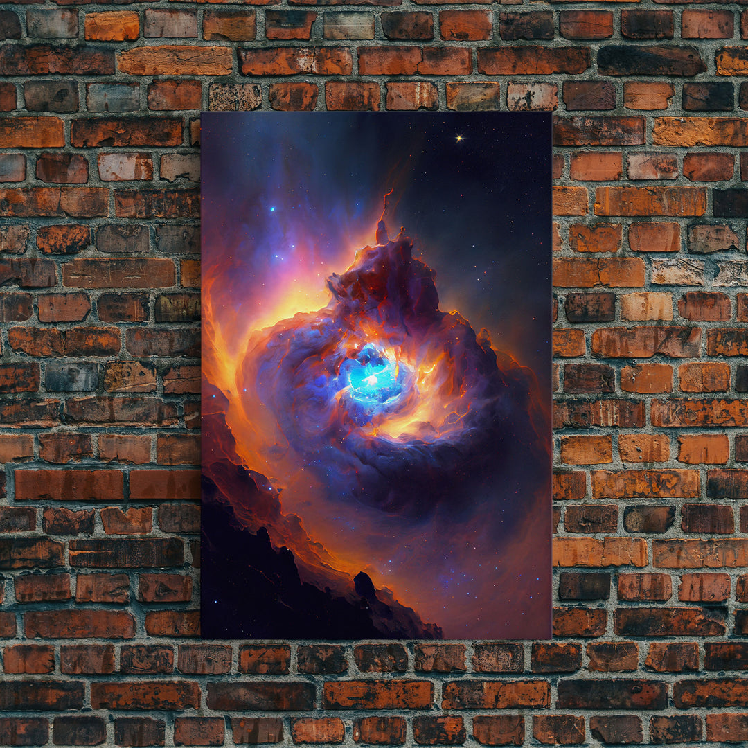 Colorful Nebula in Deep Space, Framed canvas print, retrowave watercolor space art