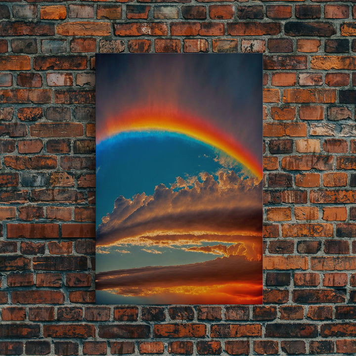 Rainbow Art, Framed Canvas Print, Rainbow Painting, Colorful Cloudy Sky wall decor