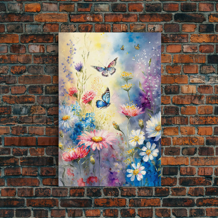 Butterfly Watercolor Painting Print, Framed Canvas Art, Large Wall Art, Butterfly wall art, Modern Wall Art, Retro Wall Art, floral Decor