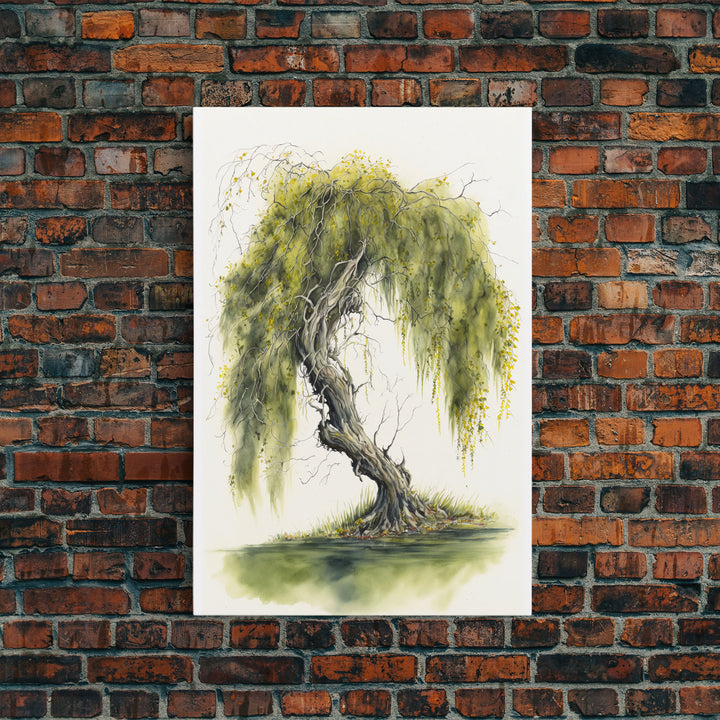 Weeping Willow Tree Art, Framed Canvas Print, Framed Canvas Art, Watercolor Painting