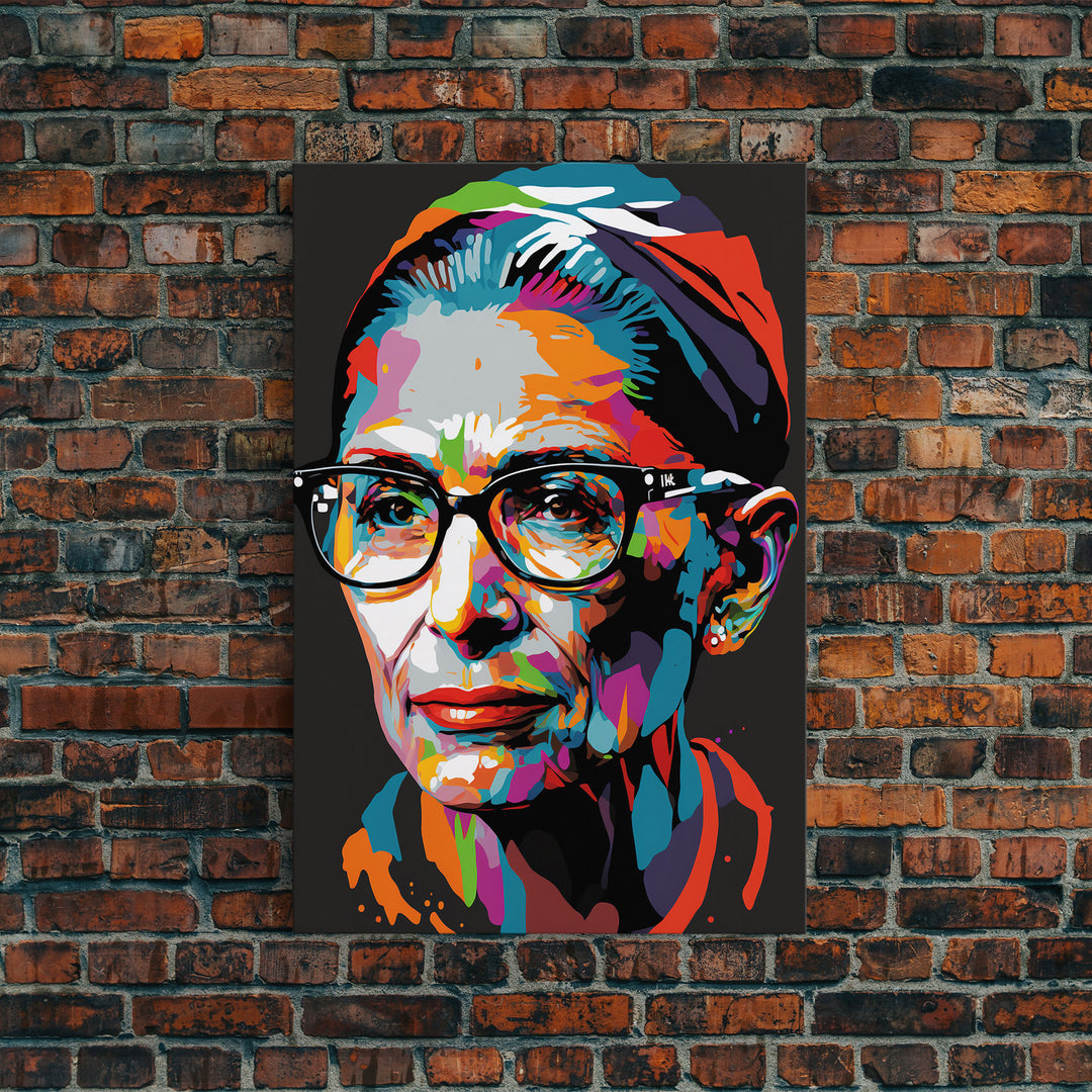 Notorious RBG, Ruth Bader Ginsburg Pop Art Portrait, Framed Canvas Print, Colorful Historic Figure Art