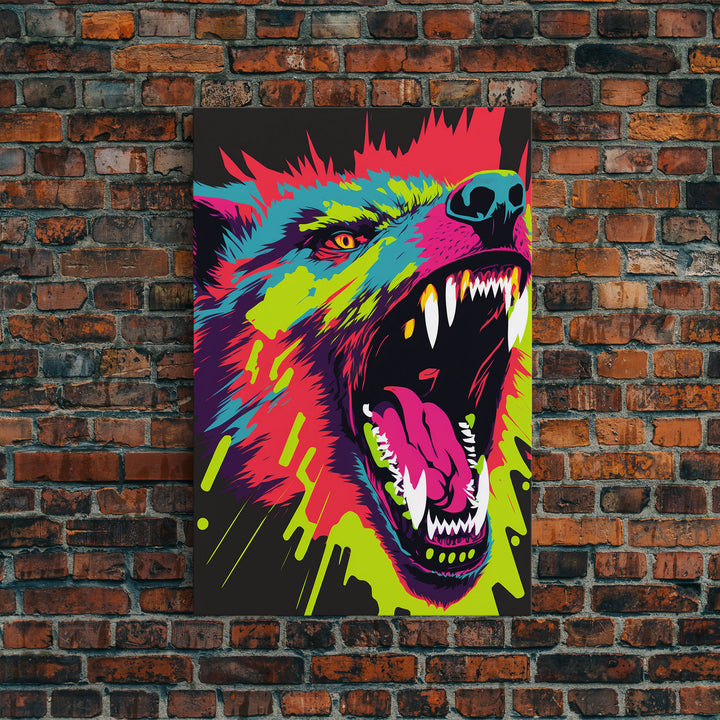 CHOMP! Wolf Bite! Framed Canvas Print, Unique Pop Art Style Animal Print