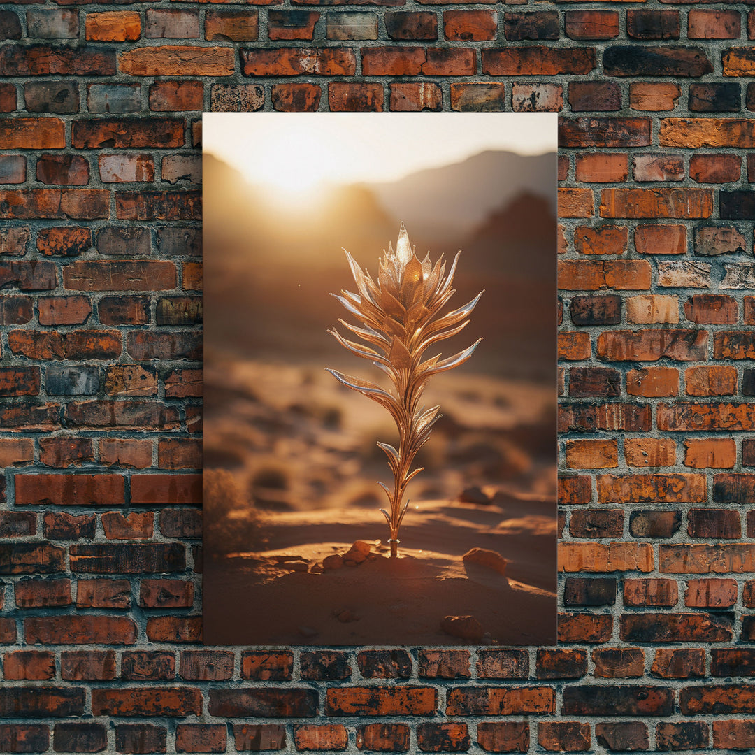 Sunlight Over A Desert Rose, Framed Canvas Wall Art Cactus Desert Landscape Arizona Photography Print Minimalist Modern Western Art