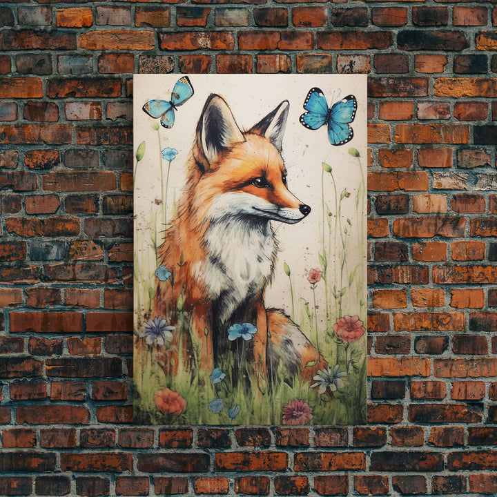 Red Fox Wall Art, 24" x 36" Wall Art, Woodland Spring Decor, Canvas Wall Hanging, Rustic Farmhouse Decor, Modern Farmhouse Art