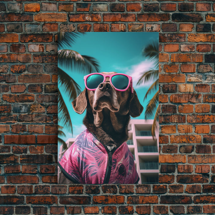 Labrador Dog Wall Print, Dog Wall Art, Dog With Shades, Pink Shirt, Funny Wall Art, Framed Wall Art, Framed Canvas, Wall Print, Wall Canvas