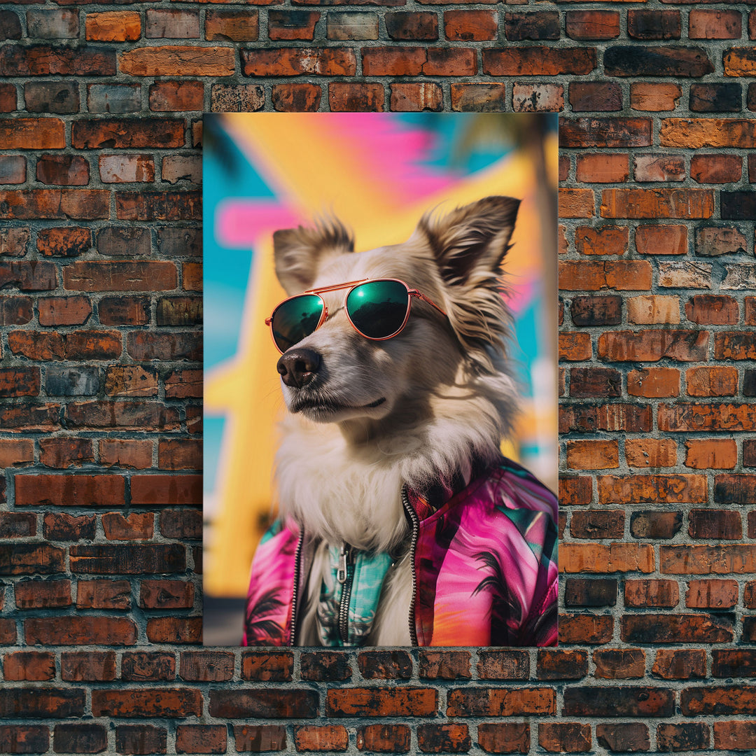 Dog With Shades, Pomeranian Wall Print, Dog Wall Art, Pink Shirt, Funny Wall Art, Framed Wall Art, Framed Canvas, Wall Print, Wall Canvas