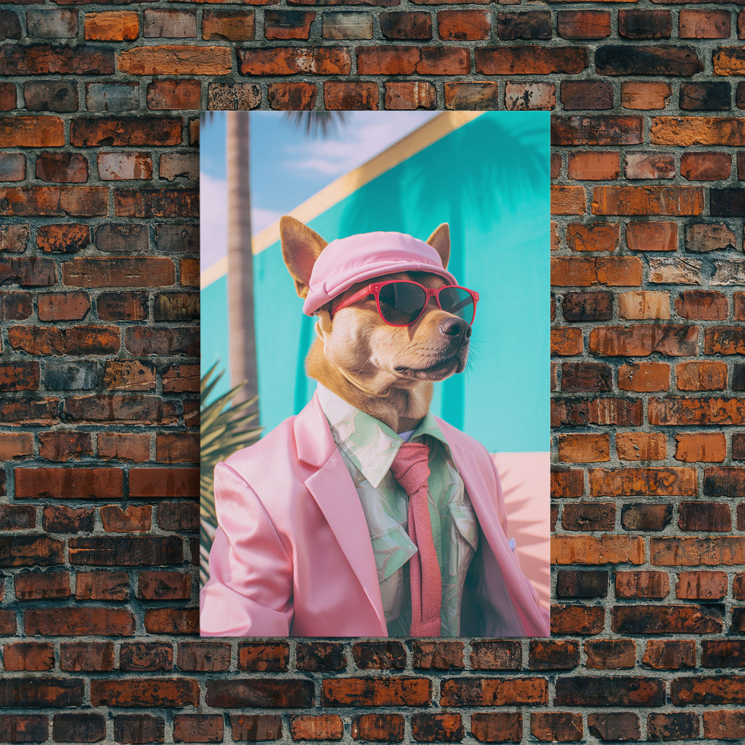 Shiba Inu Wall Print, Dog Wall Art, Dog With Shades, Pink Suit, Funny Wall Art, Framed Wall Art, Framed Canvas, Wall Print, Wall Canvas