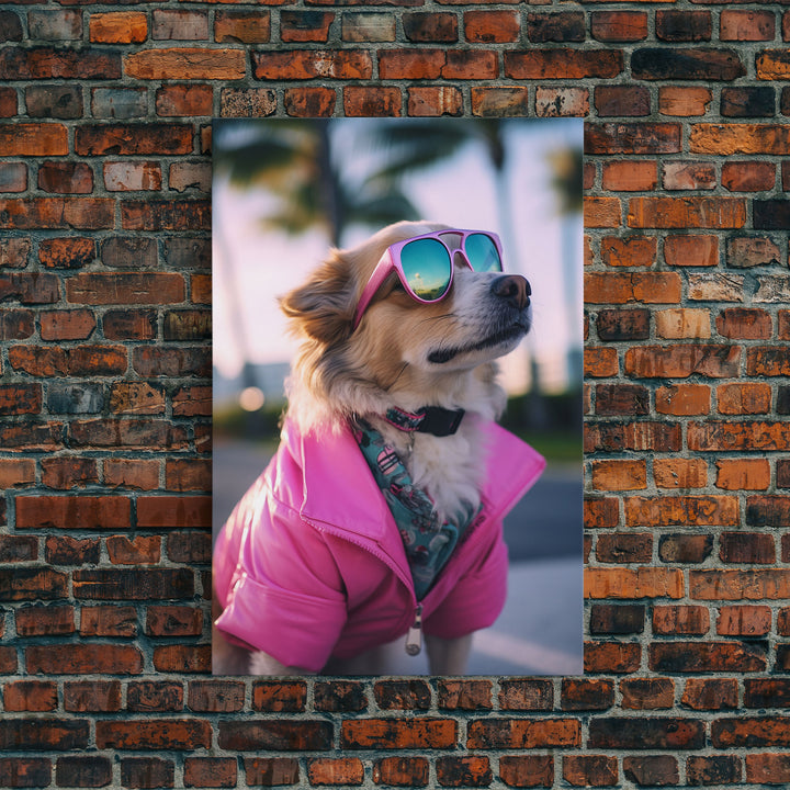 Pomeranian Wall Print, Dog Wall Art, Dog With Shades, Pink Jacket, Funny Wall Art, Framed Wall Art, Framed Canvas, Wall Print, Wall Canvas