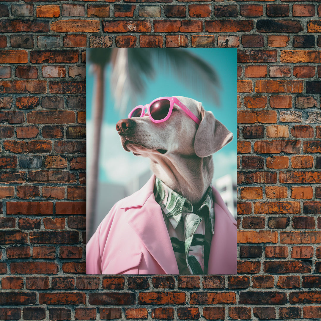 Weimaraner Wall Print, Dog Wall Art, Dog Sunglasses, Pink Suit, Funny Wall Art, Framed Wall Art, Framed Canvas, Wall Print, Wall Canvas