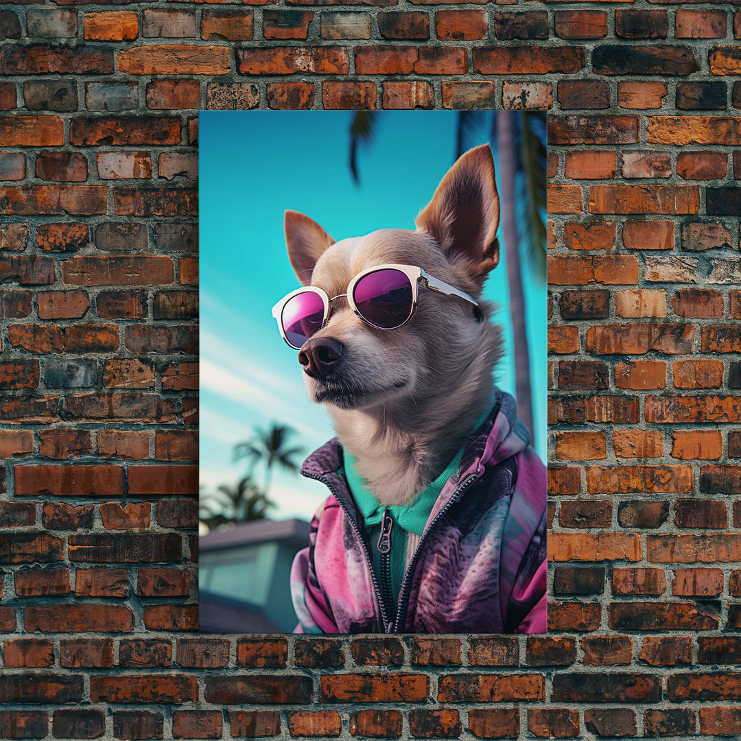 Chihuahua Wall Print, Dog Pink Sunglasses, Dog Wall Art, Animal Art, Funny Wall Art, Framed Wall Art, Framed Canvas, Wall Print, Wall Canvas