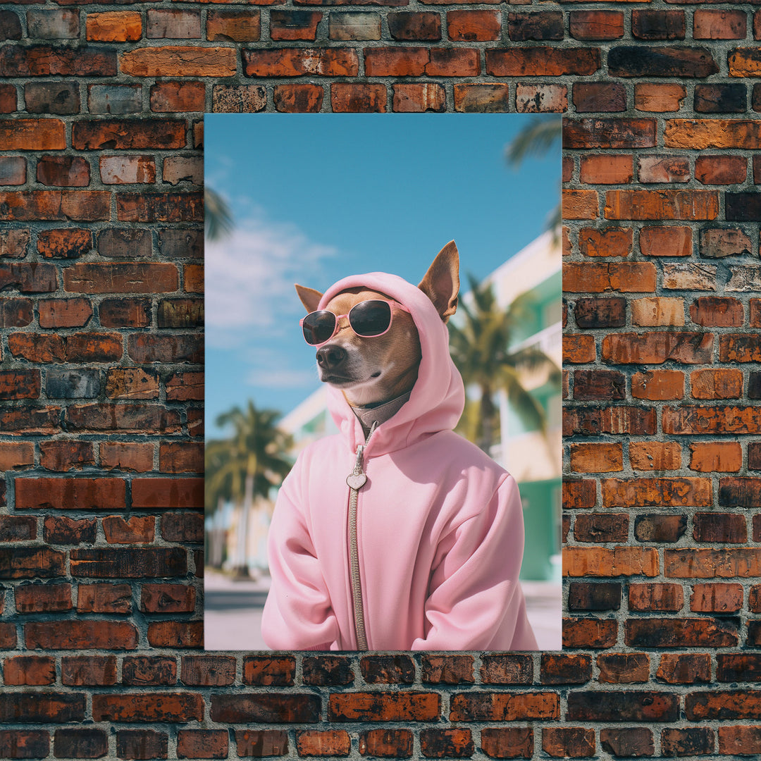 Chihuahua Wall Print, Dog Wall Art, Dog Sunglasses, Pink Hoodie, Funny Wall Art, Framed Wall Art, Framed Canvas, Wall Print, Wall Canvas