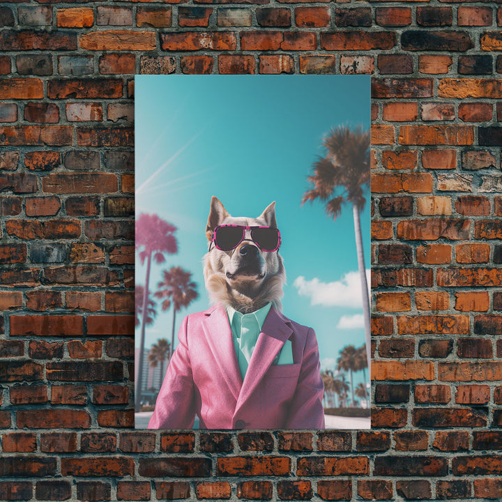 Akita Wall Print, Dog Wall Art, Dog Sunglasses, Pink Business Suit, Funny Wall Art, Framed Wall Art, Framed Canvas, Wall Print, Wall Canvas