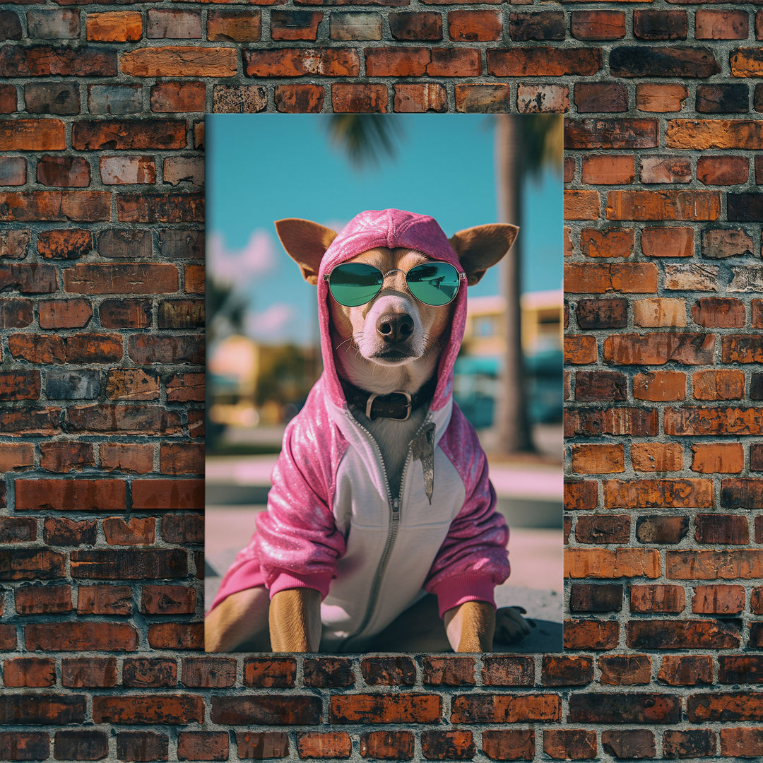 Dog Sunglasses, Pink Hoodie, Chihuahua Wall Print, Dog Wall Art, Funny Wall Art, Framed Wall Art, Framed Canvas, Wall Print, Wall Canvas