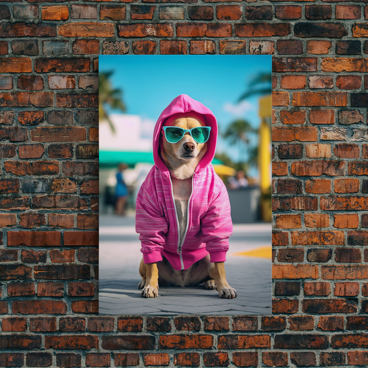 Chihuahua Wall Print, Copy of Dog Sunglasses, Pink Hoodie, Dog Wall Art, Funny Wall Art, Framed Wall Art, Framed Canvas, Wall Print