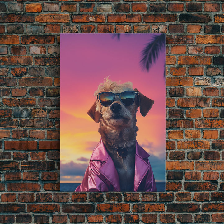 Shi Tzu Wall Print, Dog Wall Art, Dog Sunglasses, Dog In Pink Suit, Funny Art, Framed Wall Art, Framed Canvas, Wall Print, Wall Canvas