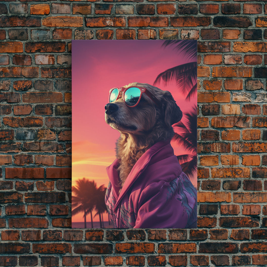 Mutt Wall Print, Dog Wall Art, Dog Sunglasses, Dog In Pink Jacket, Funny Art, Framed Wall Art, Framed Canvas, Wall Print, Wall Canvas