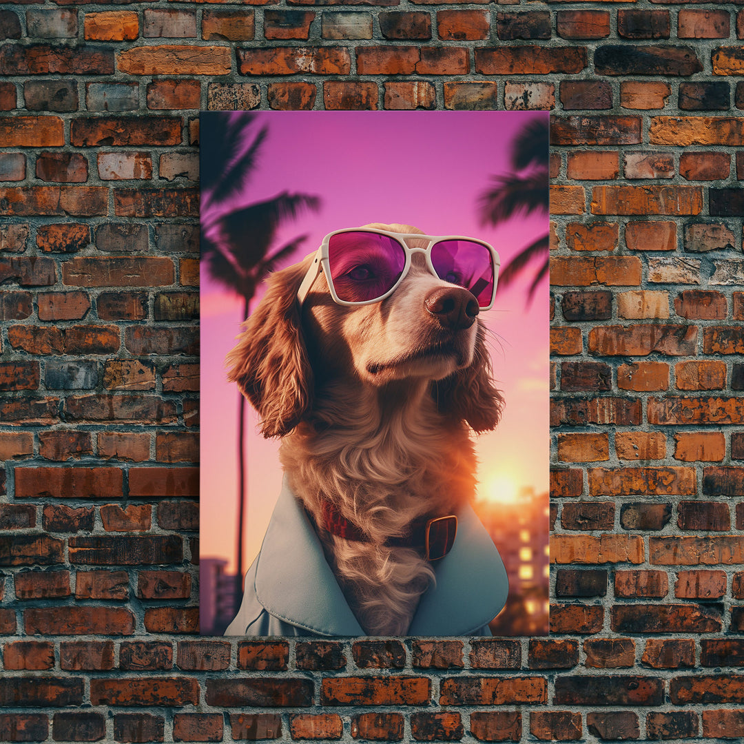 Dachshund Wall Print, Dog Wall Art, Dog Sunglasses, Dog In Teal Shirt, Funny Art, Framed Wall Art, Framed Canvas, Wall Print, Wall Canvas