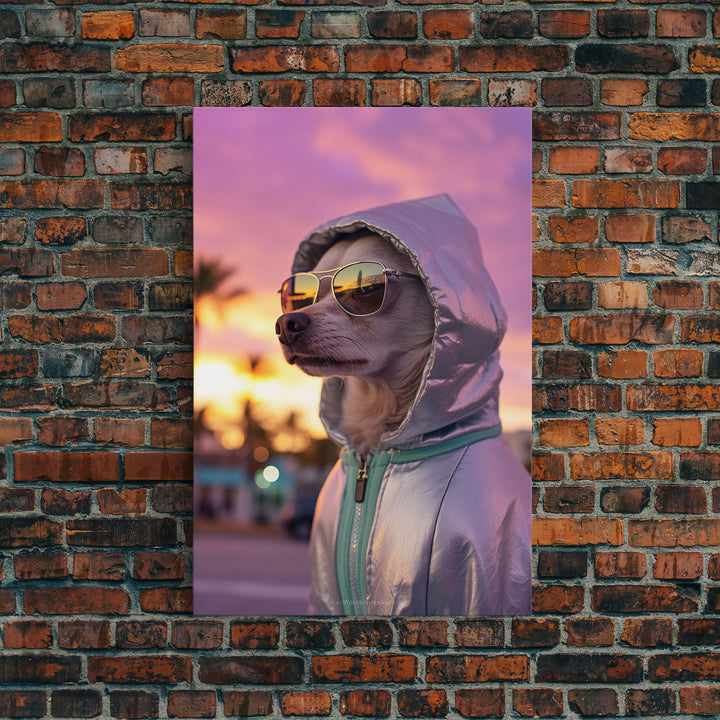 Chihuahua Wall Print, Dog Wall Art, Dog Sunglasses, Dog In Pink Hoodie, Funny Art, Framed Wall Art, Framed Canvas, Wall Print, Wall Canvas