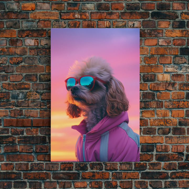 Shih Tzu Wall Print, Dog Wall Art, Dog Sunglasses, Dog In Pink Tracksuit, Funny Art, Framed Wall Art, Framed Canvas, Wall Print, Wall Canvas