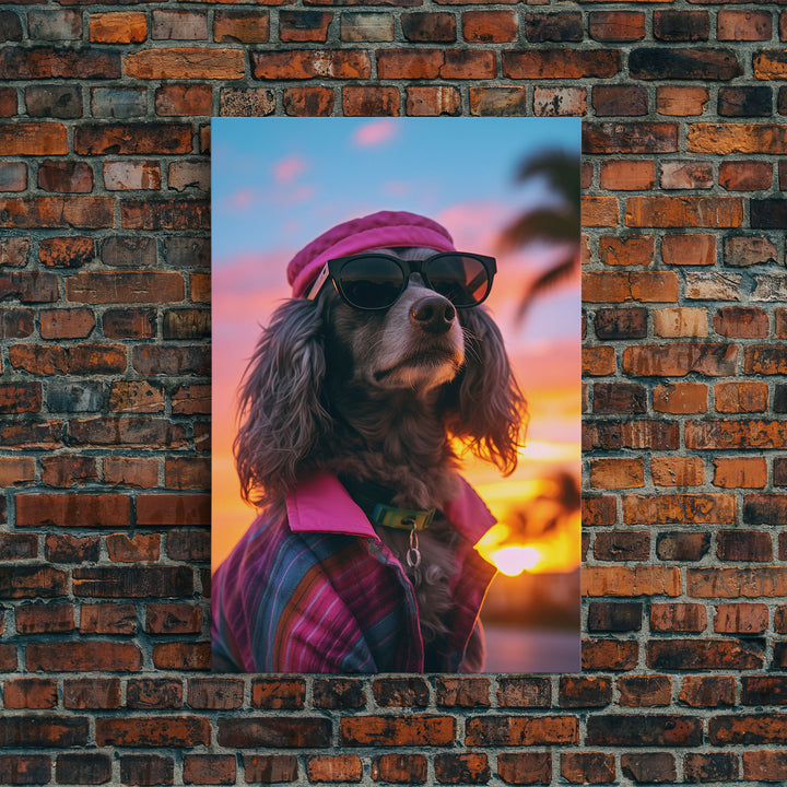 Dachshund Wall Print, Dog Wall Art, Dog Sunglasses, Dog In Pink Suit, Funny Art, Framed Wall Art, Framed Canvas, Wall Print, Wall Canvas