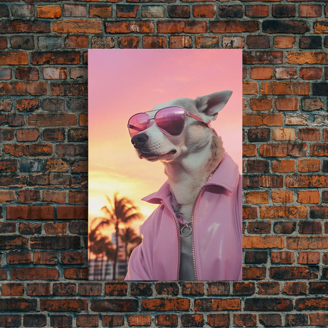 Chihuahua Wall Print, Dog Wall Art, Dog Sunglasses, Dog In Pink Jacket, Funny Art, Framed Wall Art, Framed Canvas, Wall Print, Wall Canvas