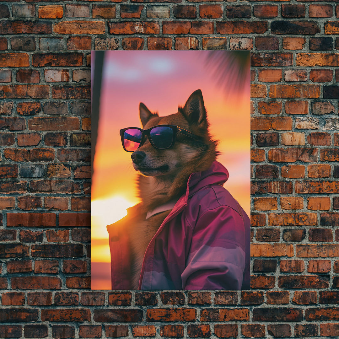 Shiba Inu Wall Print, Dog Wall Art, Dog Sunglasses, Dog In Pink Tracksuit, Funny Art, Framed Wall Art, Framed Canvas, Wall Print