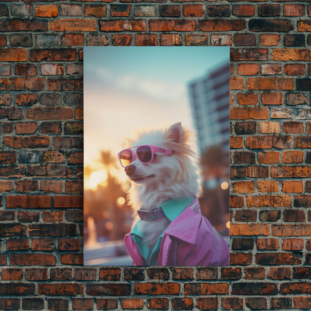 Chihuahua Wall Print, Dog Wall Art, Dog Sunglasses, Dog In Pink Jacket, Funny Art, Framed Wall Art, Framed Canvas, Wall Print, Wall Canvas