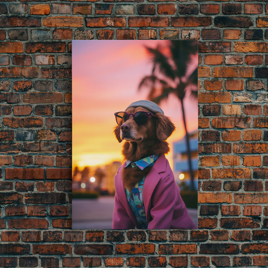 Golden Retriever Wall Print, Dog Art, Dog Sunglasses, Dog In Pink Suit, Funny Art, Framed Wall Art, Framed Canvas, Wall Print, Wall Canvas