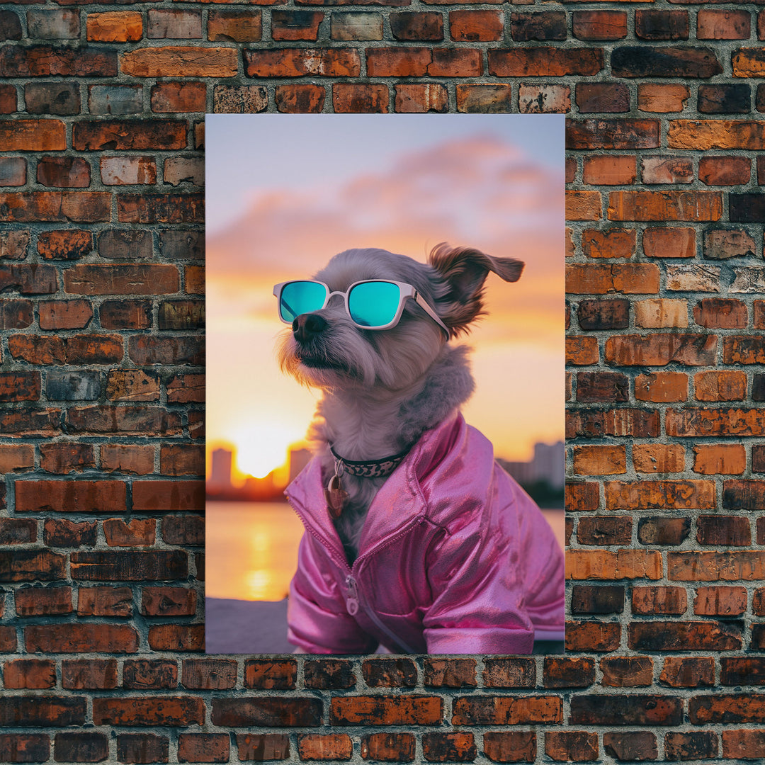 Shih Tzu Wall Print, Dog Print, Dog Sunglasses, Dog In Pink Tracksuit, Funny Art, Framed Wall Art, Framed Canvas, Wall Print, Wall Canvas