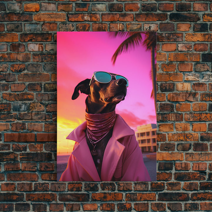 Pinscher Wall Print, Dog Print, Dog Sunglasses, Dog In Pink Suit, Funny Art, Framed Wall Art, Framed Canvas, Wall Print, Wall Canvas