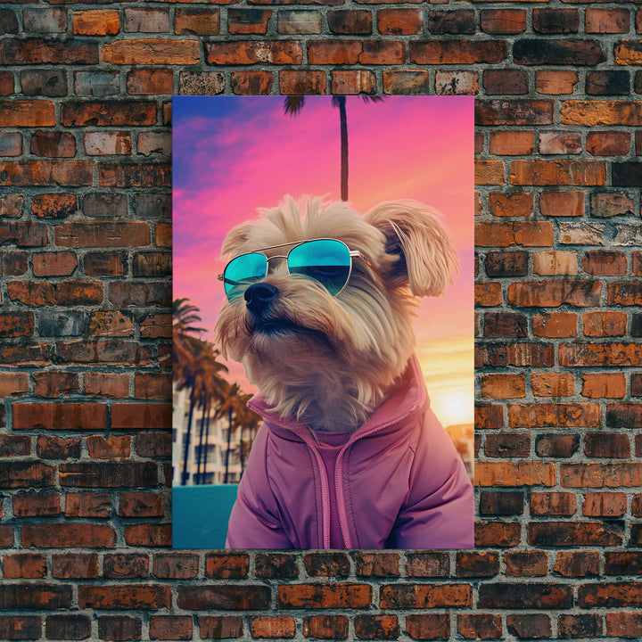 Shih Tzu Wall Print, Dog Print, Dog Sunglasses, Dog In Pink Jacket, Funny Art, Framed Wall Art, Framed Canvas, Wall Print, Wall Canvas