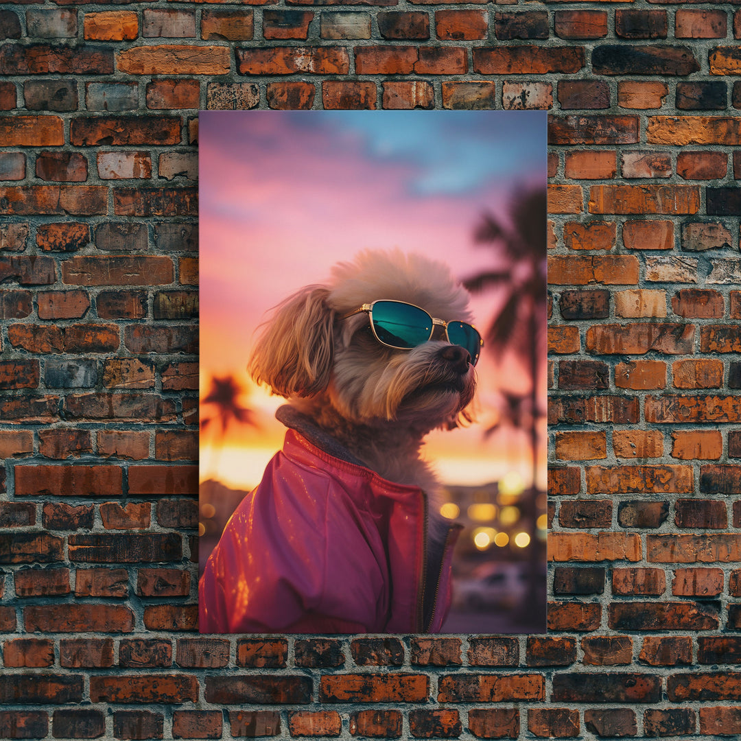 Shih Tzu Wall Print, Dog Portrait, Dog Sunglasses, Dog In Pink Jacket, Funny Art, Framed Wall Art, Framed Canvas, Wall Print, Wall Canvas