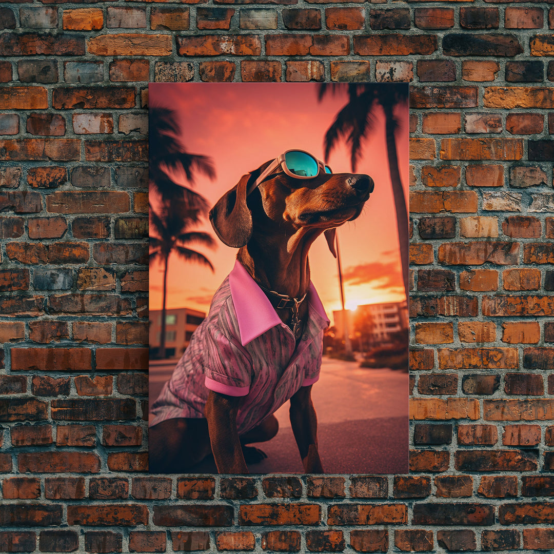 Dachshund Wall Print, Dog Portrait, Dog Sunglasses, Dog In Pink Suit, Dog Art Print, Framed Wall Art, Framed Canvas, Wall Print, Wall Canvas