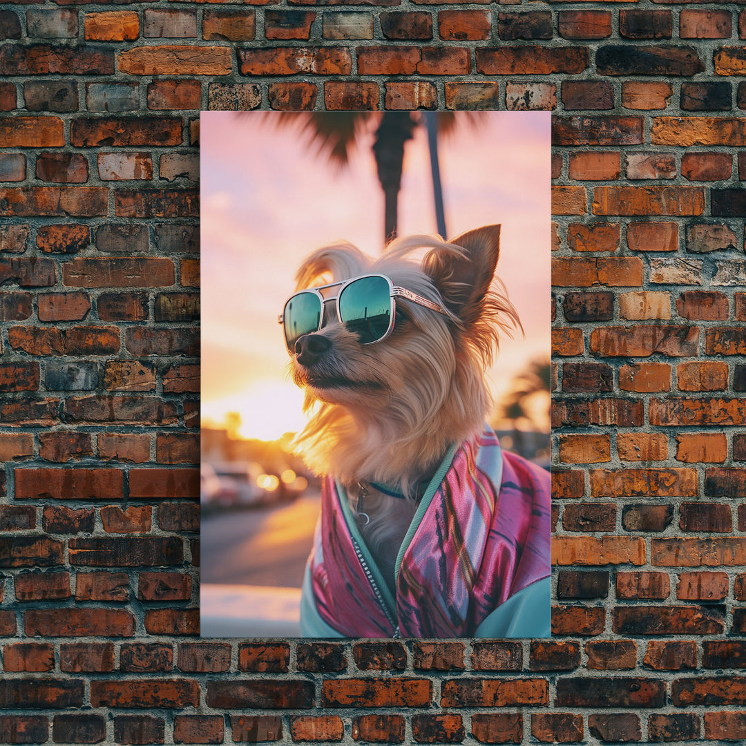 Yorkshire Terrier In Sunglasses Pink Suit Wall Print, Dog Portrait, Dog Art Print, Framed Wall Art, Framed Canvas, Wall Print, Wall Canvas