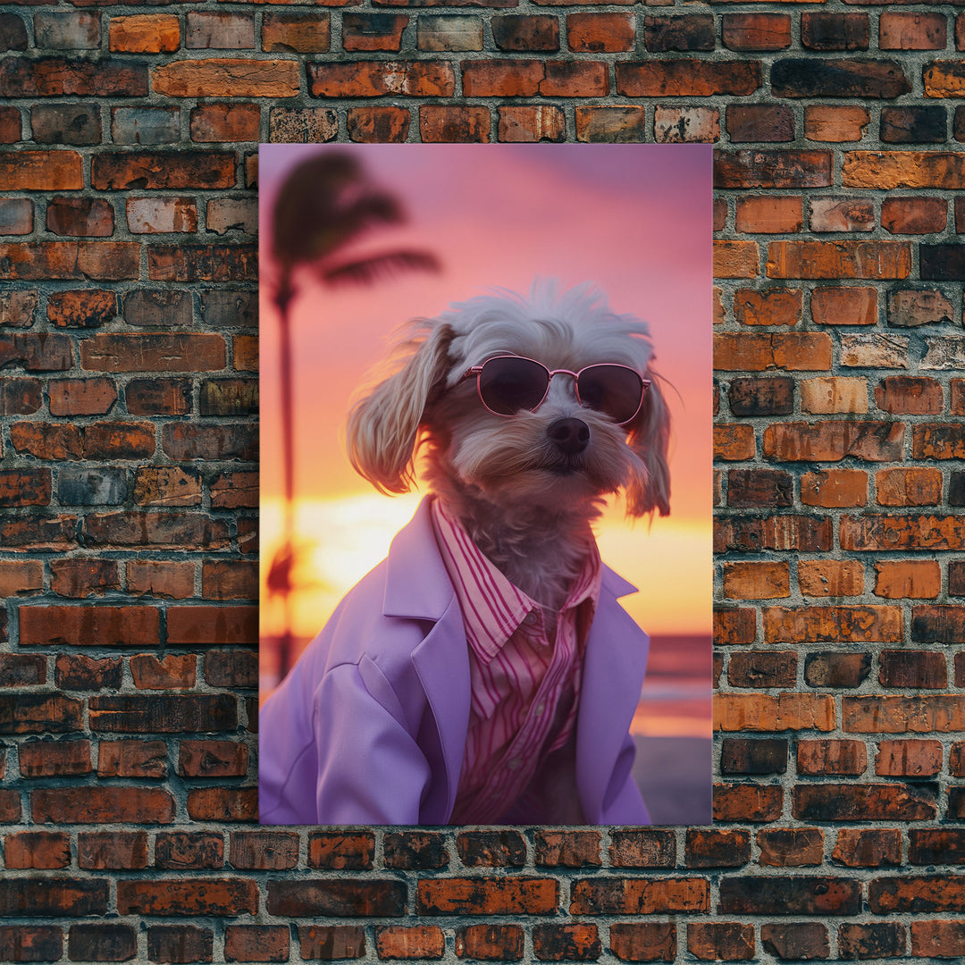 Shih Tzu In Sunglasses Pink Suit Wall Print, Dog Portrait, Dog Décor, Dog Art Print, Framed Wall Art, Framed Canvas, Wall Print, Wall Canvas