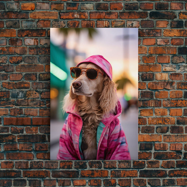 Cocker Spaniel In Sunglasses Pink Shirt Wall Print, Dog Portrait, Dog Art Print, Framed Wall Art, Framed Canvas, Wall Print, Wall Canvas