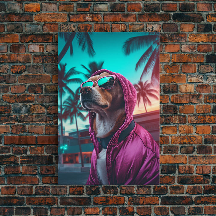 Corgi In Hot Pink Hoodie Sunglasses Wall Print, Dog Portrait, Dog Art Print, Framed Wall Art, Framed Canvas, Wall Print, Wall Canvas